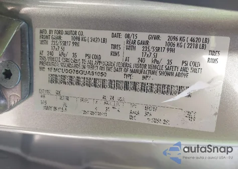 2016 Ford Escape Se from USA, damaged, VIN 1FMCU0G76GUA61050